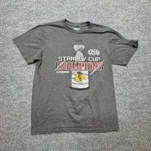 Chicago Blackhawks 2015 Stanley Cup Champions T-Shirt Mens M‎ Grey Reebok NHL